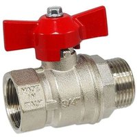Kugelhahn 3/4'' IG x 3/4'' AG - DN 20 - Messing vernickelt - mit Flügelgriff rot Kugelhahn 3/4'' IG x 3/4'' AG - DN 20 - Messing vernickelt - mit Flügelgriff rot von HEIMA-PRESS