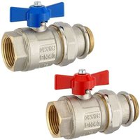 Kugelhahn-Set 1'' IG x 1'' AG selbstdichtend - mit blauem und rotem Flügelgriff Kugelhahn-Set 1'' IG x 1'' AG selbstdichtend - mit blauem und rotem Flügelgriff von HEIMA-PRESS