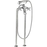 Wannen-Zweigriffmischer-Set Retro bodenstehend inkl. Handbrause, Brausehalter und Brauseschlauch - chrom von HEIMA-PRESS