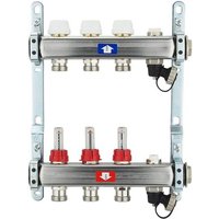 Fußbodenheizungsverteiler aus Edelstahl mit Topmeter für 3 Heizkreise - ohne Anschlussset von HEIMA24