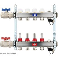 Fußbodenheizungsverteiler aus Edelstahl mit Topmeter für 4 Heizkreise - mit Anschlussset waagrecht von HEIMA24