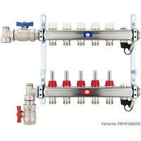 Fußbodenheizungsverteiler aus Edelstahl mit Topmeter für 5 Heizkreise - mit Anschlussset senkrecht von HEIMA24