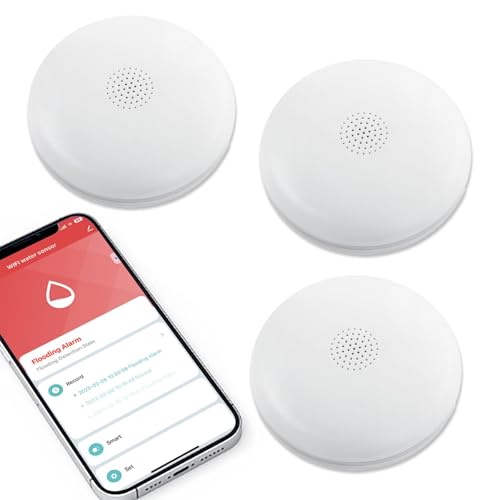 HEIMAN Wi-Fi Wasseralarm,WLAN Wassermelder mit Batterie,Smart Wassersensor,75 dB WiFi-2.4Ghz für Küchen, Keller und Badezimmer (1) (3 Stück) von HEIMAN