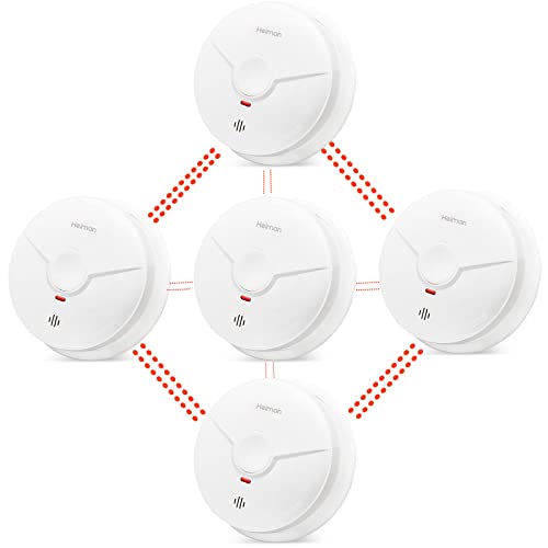 Heiman Drahtlos Vernetzte Rauchmelder Funk-Rauchwarnmelder Brandmelder Set TÜV und DIN EN 14604 geprüfter Rauchwarnmelder mit 10 Jahren Batterielaufzeit, fotoelektrischem Sensor (635PHW-5) von HEIMAN