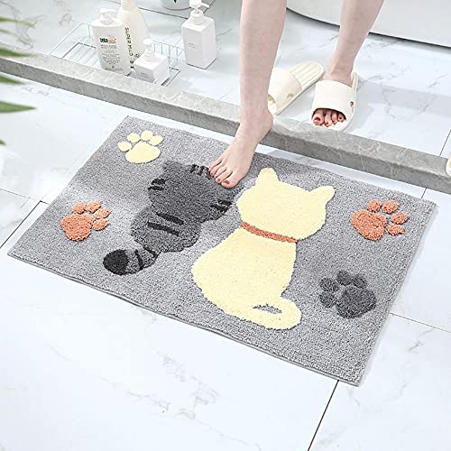 HEIMIU Badematte Wasseraufnahme Duschvorleger Mikrofaser Badvorleger Rutschfester Süße Katze Badvorleger Maschinenwäsche 40 * 60cm Grau von HEIMIU