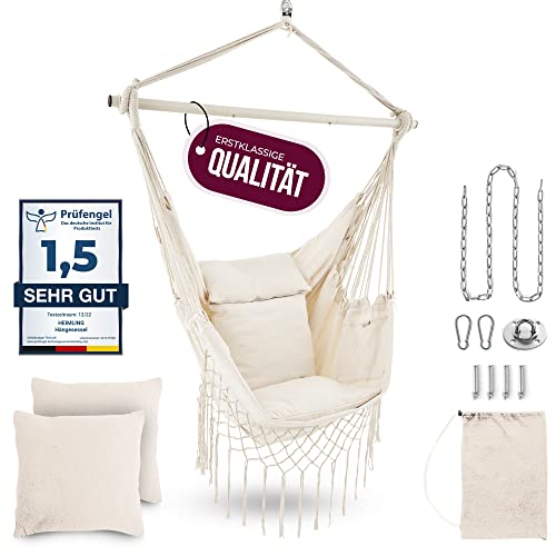 HEIMLING® Hängesessel Indoor & Outdoor XXL [All Inclusive Paket mit Aufhängung + 3 Kissen] Hängesessel Kinder & Erwachsene bis 150 kg | Hängematte Indoor Wohn- Schlafzimmer, Garten Balkon Terrasse von HEIMLING