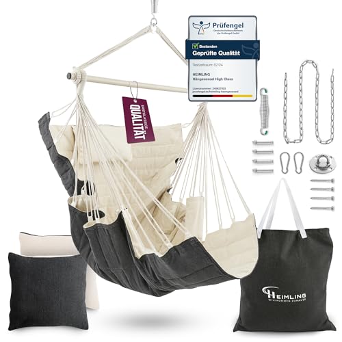 HEIMLING Hängesessel High-Class Outdoor & Indoor XXL [All Inclusive Paket mit Aufhängung + 3 Kissen] Kinder & Erwachsene bis 150 kg | Hängematte Wohn- Schlafzimmer, Garten Balkon Terrasse von HEIMLING