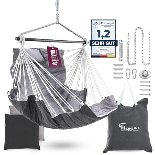 HEIMLING Hängesessel High-Class Outdoor & Indoor XXL [All Inclusive Paket mit Aufhängung + 3 Kissen] Kinder & Erwachsene bis 150 kg | Hängematte Wohn- Schlafzimmer, Garten Balkon Terrasse von HEIMLING