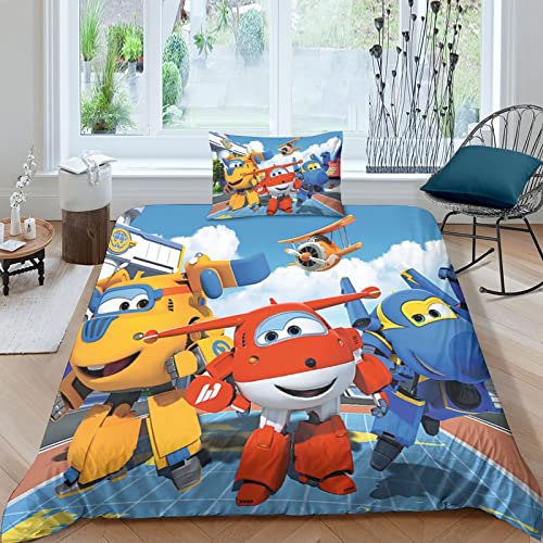 HEIMP Bettwäsche 3D Super Wings Bettbezug Set Single（135x200cm） Bettwäsche Set Bettbezüge Mikrofaser Bettbezug Mit Reißverschluss Und Kissenbezug von HEIMP