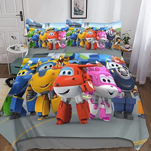 HEIMP Super Wings Bettbezug Bettwäsche Set Bettbezüge 3D-Druck Anime Motiv Bettbezug,Mikrofaser,mit Kissenbezug,für Jugendliche Kind Junge Mädchen King（220x240cm） von HEIMP