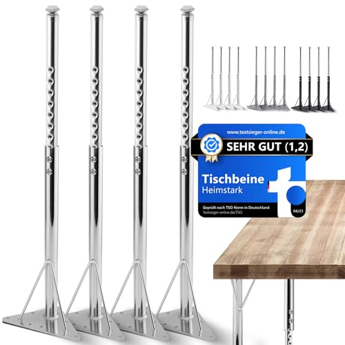 HEIMSTARK 52-75 cm höhenverstellbare Tischbeine - Super-belastbar [Wackelfrei] Metall im 4er Set | Verstellbare Schreibtischbeine - Füße für Esstisch, Funktionale Möbel | Einfache Montage von HEIMSTARK