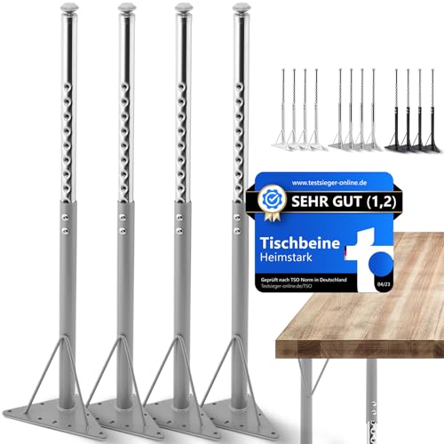HEIMSTARK 52-75 cm höhenverstellbare Tischbeine - Super-belastbar [Wackelfrei] Metall im 4er Set | Verstellbare Schreibtischbeine - Füße für Funktionale Möbel von HEIMSTARK