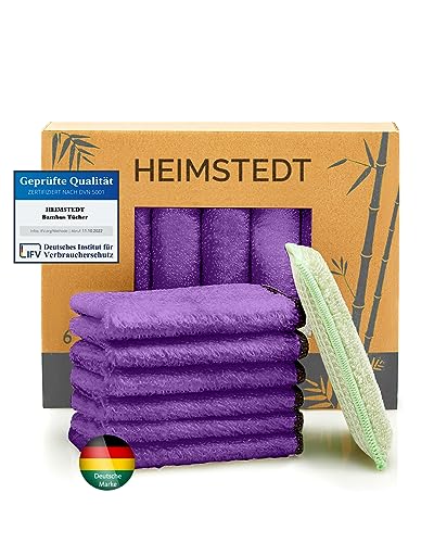 HEIMSTEDT® Bambus Tücher Violett (6er Pack) - nachhaltige Bambus Putztücher für streifenfreie Reinigung auf Allen Oberflächen von HEIMSTEDT