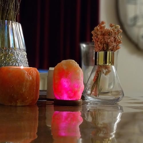 HEIMTEX Himalaya USB Farbwechsel-LED-Salzkristall-Lampe - Natürliche Form Salzlampe aus dem Salz-Sortiment - Salzsteinlampe mit Sockel und Glühbirne aus reinem Salzstein von HEIMTEX