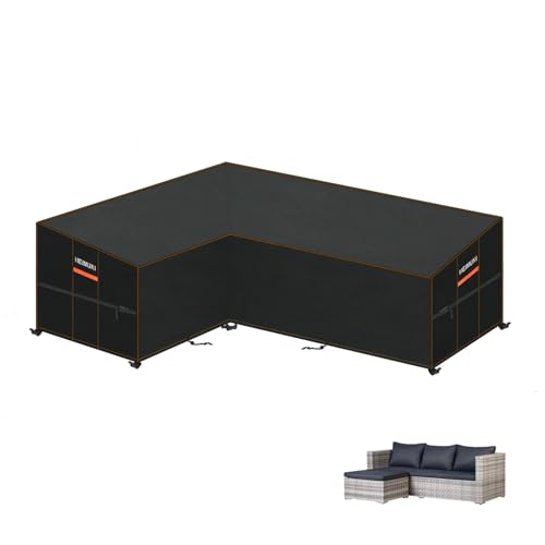 HEIMUNI Gartenmöbel Abdeckung für L-Form Sofas Wasserdicht Ecksofa Abdeckplane mit Belüftungsöffnungen, Winddicht Lounge Abdeckung Loungemöbel Abdeckhaube für L Form Lounge 150x215x80x80/65cm von HEIMUNI