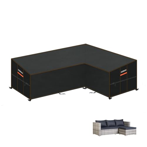 HEIMUNI Gartenmöbel Abdeckung für L-Form Sofas Wasserdicht Ecksofa Abdeckplane mit Belüftungsöffnungen, Winddicht Lounge Abdeckung Loungemöbel Abdeckhaube für L Form Lounge 215x150x80x80/65cm von HEIMUNI
