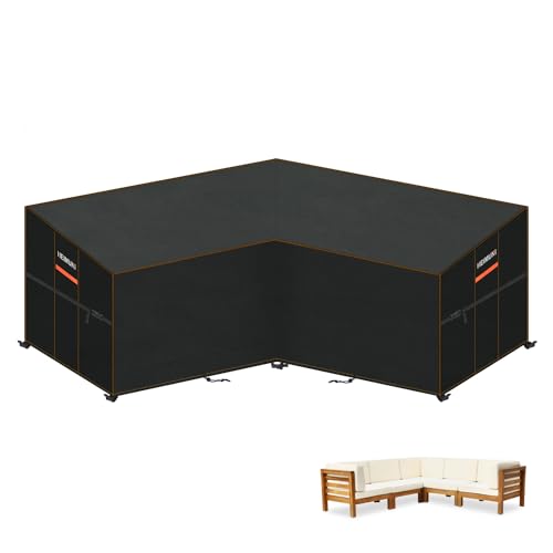 HEIMUNI Lounge Abdeckung L-Form Gartenmöbel Abdeckung Wasserdicht Abdeckung Loungemöbel L Form GartenLounge Abdeckplane für Ecksofa Gartensofa Abdeckung 220x220x87x80/65cm von HEIMUNI