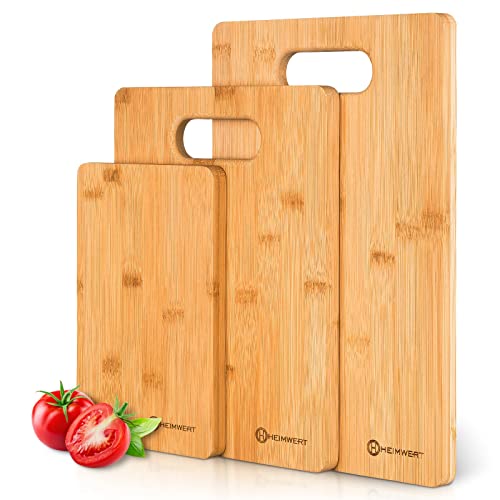 HEIMWERT Schneidebrett Bambus Holz Set - 3x sehr massives Premium Bambus Holzbrett mit Holz Doppellagen - Schneidebretter Set groß für Küche I Schneidebrett Holz Schneidbrett Chopping Cutting Board von Heimwert