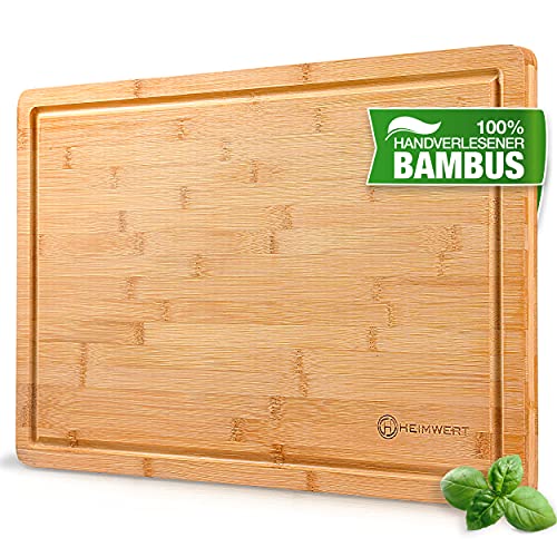 HEIMWERT Schneidebrett Holz Holzbrett Küche - besonders massiv und schnittfest - Premium Schneidbrett groß aus Bambus mit Saftrille Schneidebretter Brett Küchenbrett chopping board cutting board von Heimwert
