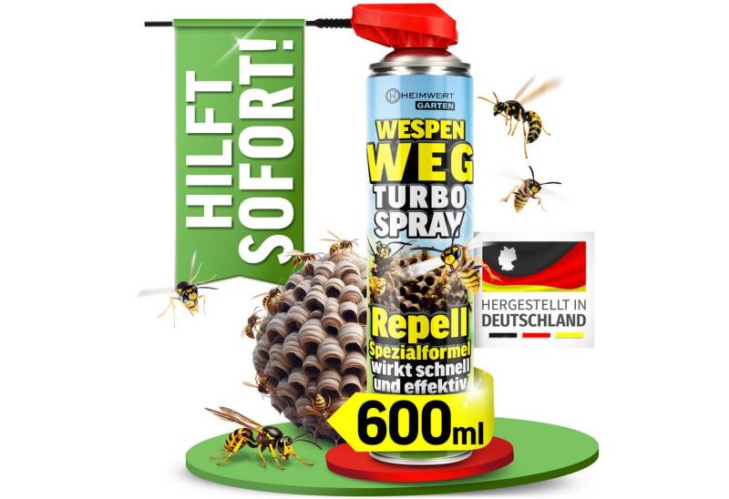 HEIMWERT Wespenspray Wespensabwehr Wespennest entfernen, 600 ml, Sicher Wespennest entfernen dank Spezialformel Made in Germany HEIMWERT Wespenspray Wespensabwehr Wespennest entfernen, 600 ml, Sicher Wespennest entfernen dank Spezialformel Made in Germany von HEIMWERT