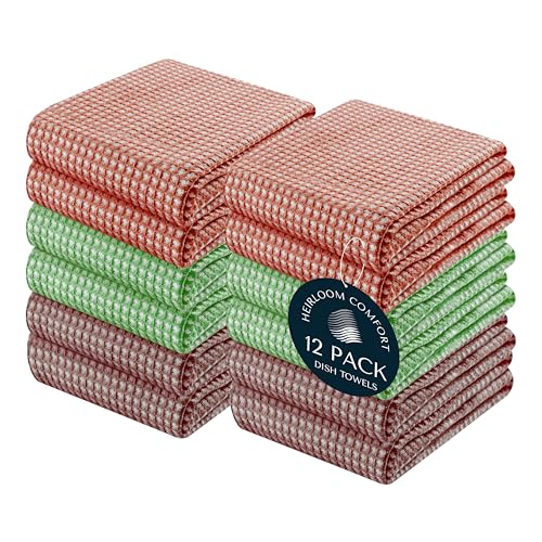 HEIRLOOM COMFORT 12 Stück 100% Baumwolle Multi Dual Waffelgewebe Küchentücher, 40 x 66 cm, super saugfähig, schnell trocknendes Handtuch-Set, weiche Handtücher zur Reinigung, langlebig, Rost, Mintgrün von HEIRLOOM COMFORT