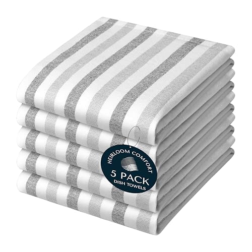 HEIRLOOM COMFORT Fiesta Stripe Küchentücher, 5 Stück, 100 % Baumwolle, 45 x 66 cm, saugfähig und schnell trocknend, maschinenwaschbar, Geschirrtücher zum Trocknen von Geschirr und Abwischen von Theken von HEIRLOOM COMFORT