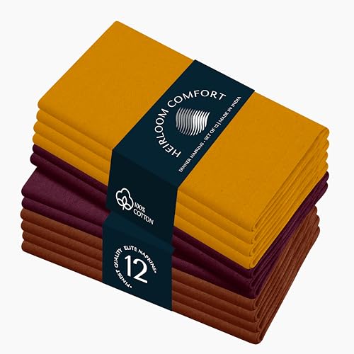 HEIRLOOM COMFORT Mehrfarbige Stoffservietten, 43 x 43 cm, 12 Stück, 100 % Baumwolle, waschbar, perfekte Hotelqualität, Serviette für Tisch, Abendessen, Hochzeiten, tägliches Essen, Senfgelb HEIRLOOM COMFORT Mehrfarbige Stoffservietten, 43 x 43 cm, 12 Stück, 100 % Baumwolle, waschbar, perfekte Hotelqualität, Serviette für Tisch, Abendessen, Hochzeiten, tägliches Essen, Senfgelb von HEIRLOOM COMFORT