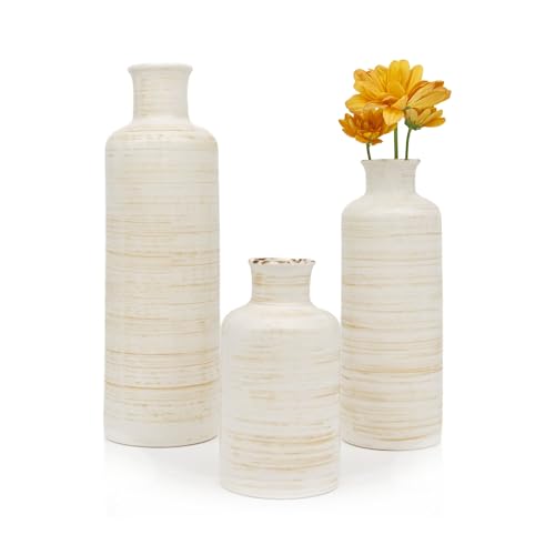 Heise & Düwel | 3er Vasen Set | Rustikaler Boho Stil | Beige Blumenvase Modern | Zimmer Deko für Schlafzimmer | Aesthetic Room Decor | Frühlingsdeko | Wohnzimmer von HEISE & DÜWEL