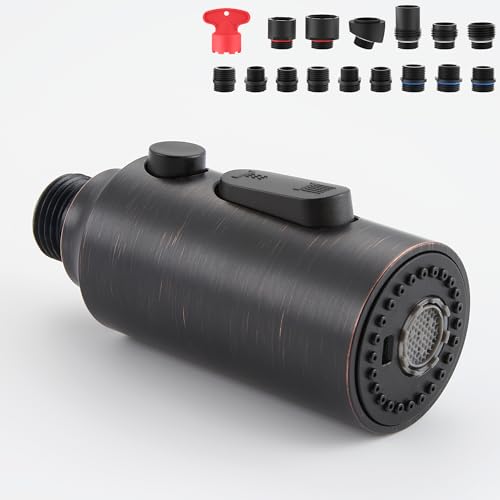 HEISOK Ausziehbarer Sprühkopf für Küchenarmatur, Küchenspüle, Wasserhahnkopf, Ersatz mit 15 Adaptern, 3 Funktionen, ausziehbarer Wasserhahn, Sprühkopf, ölgeriebene Bronze von HEISOK