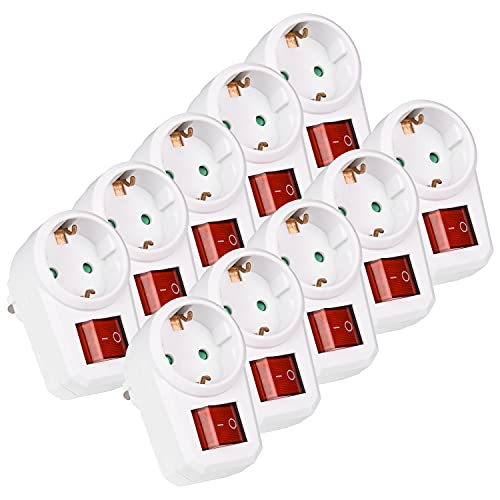 HEITECH Promotion GmbH HEITECH 1 fach Steckdosenadapter - 10x GS geprüfter Zwischenstecker mit Schalter - Adapterstecker von HEITECH Promotion GmbH