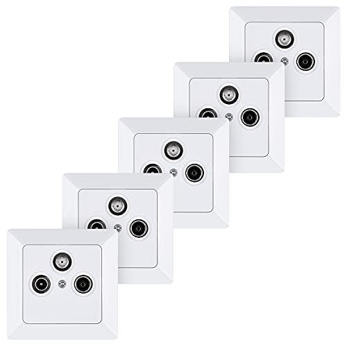 HEITECH Antennensteckdose für TV, Radio & SAT - Neues Modell - 5x Unterputz Antennendose Digitaltauglich weiß mit Rahmen - Anschlussdose für Antenne IP20 - Antennenanschlussdose Antennenbuchse von HEITECH Promotion GmbH