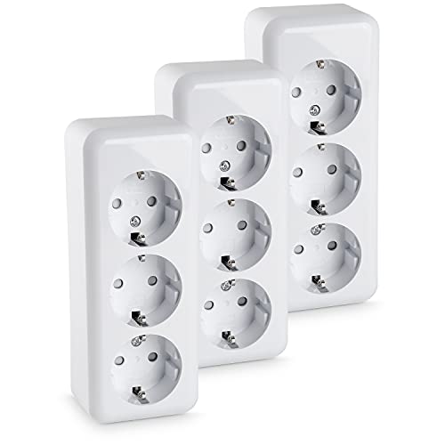HEITECH Aufputz Schutzkontakt Steckdose 3fach - Neues Modell - 3x Wandsteckdose für Innenbereich 250 VAC 16A IP20 - Schuko Steckdose innen Aufputzsteckdose Schutzkontaktsteckdose von HEITECH Promotion GmbH