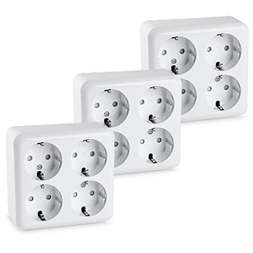 HEITECH Aufputz Schutzkontakt Steckdose 4fach - Neues Modell - 3x Wandsteckdose für Innenbereich 250 VAC 16A IP20 - Schuko Steckdose innen Aufputzsteckdose Schutzkontaktsteckdose von HEITECH Promotion GmbH