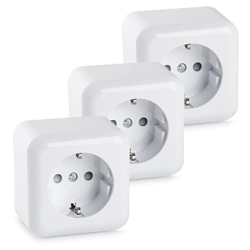 HEITECH Aufputz Schutzkontakt Steckdose weiß - Neues Modell - 3x Wandsteckdose für Innenbereich 250 VAC 16A IP20 - Schuko Steckdose innen Aufputzsteckdose Schutzkontaktsteckdose von HEITECH Promotion GmbH