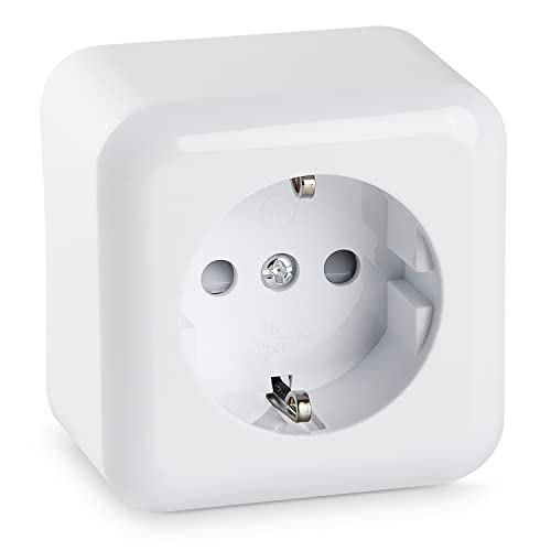 HEITECH Aufputz Schutzkontakt Steckdose weiß - Neues Modell - Wandsteckdose für Innenbereich 250 VAC 16A IP20 - Schuko Steckdose innen - Aufputzsteckdose Schutzkontaktsteckdose von HEITECH Promotion GmbH