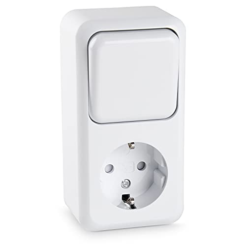 HEITECH Aufputz Wechselschalter & Schutzkontaktsteckdose Kombination - Neues Modell - Schutzkontakt Steckdose & Lichtschalter AP für Innenbereich - Schuko Steckdose 250V 16A IP20 HEITECH Aufputz Wechselschalter & Schutzkontaktsteckdose Kombination - Neues Modell - Schutzkontakt Steckdose & Lichtschalter AP für Innenbereich - Schuko Steckdose 250V 16A IP20 von HEITECH Promotion GmbH