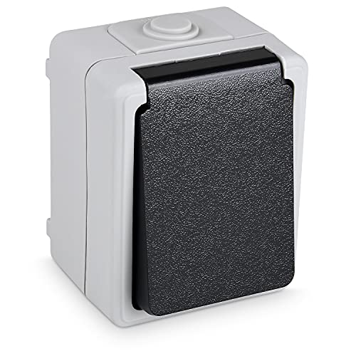 HEITECH Aufputzsteckdose für Feuchtraum IP44 - Neues Modell - 1fach Aufputz Schutzkontakt Steckdose AP mit Klappdeckel - Schutzkontaktsteckdose 250V 16A 2 polig von HEITECH Promotion GmbH