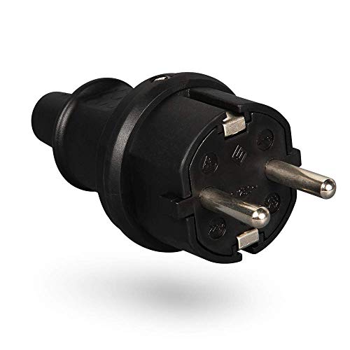 HEITECH Gummi Schutzkontakt Stecker mit Knickschutz - Schutzkontaktstecker schwarz, 250V, 16A, IP22 für Innenbereich - Vollgummi Schuko Stecker von HEITECH Promotion GmbH