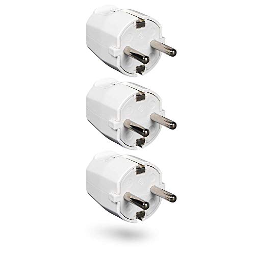 HEITECH PVC Schutzkontakt Stecker bruchsicher - 3x Schutzkontaktstecker weiß, 250V, 16A, IP20 für Innenbereich - Schuko Stecker von HEITECH Promotion GmbH