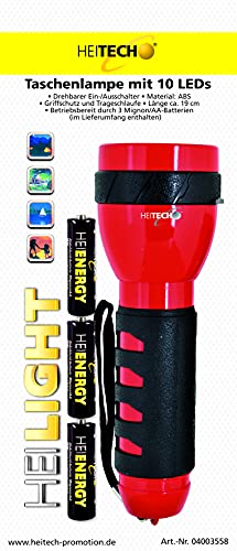 HEITECH Taschenlampe mit 10 LEDs - drehbarer Ein/Aus-Schalter, inkl. 3 Mignon-Batterien von HEITECH Promotion GmbH
