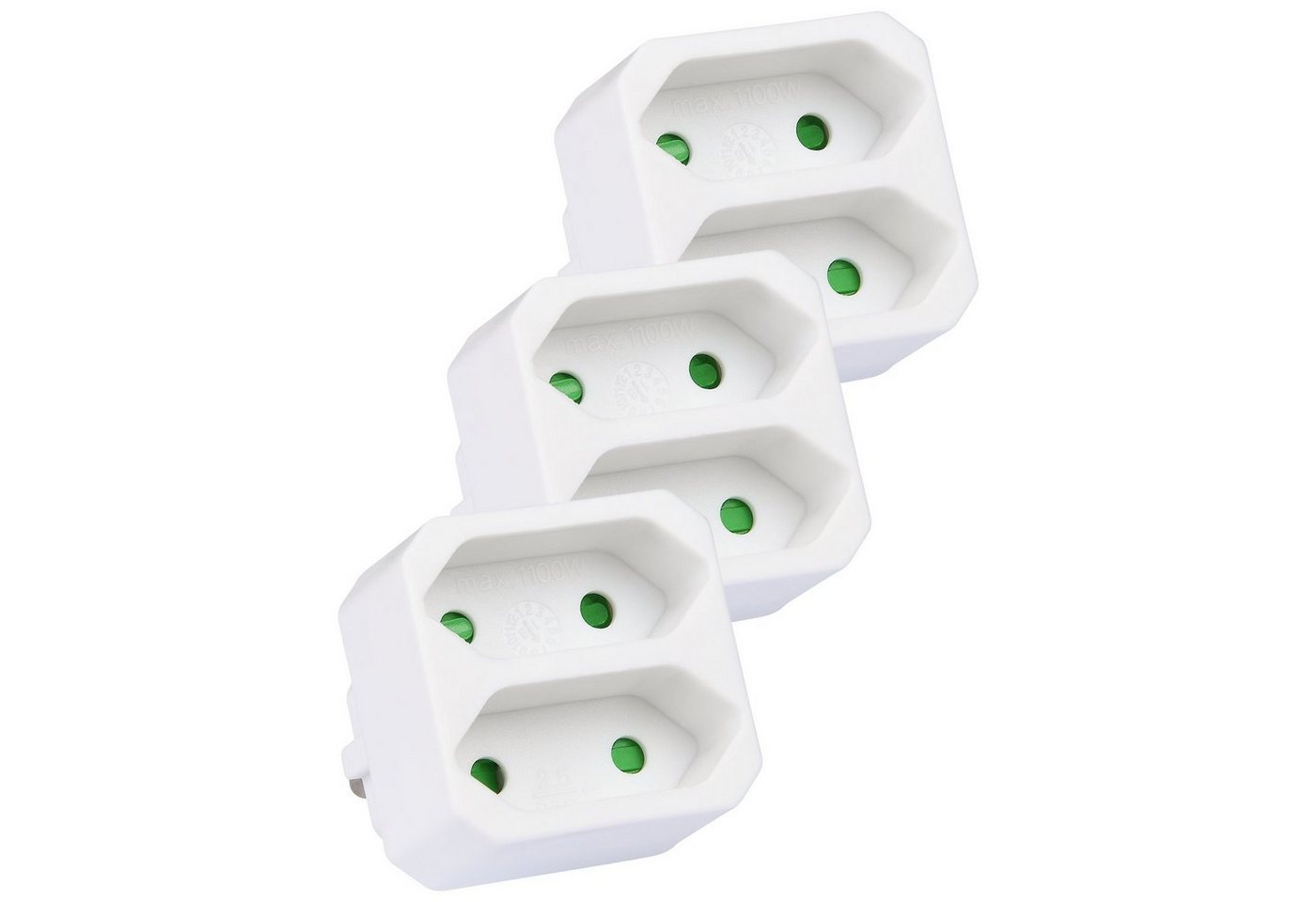 HEITECH 3x 2 fach Steckdosenadapter ohne Schalter Adapterstecker Steckdosenleiste von HEITECH