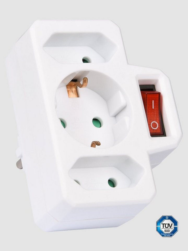 HEITECH 3-Wege-Steckdosenadapter mit Schalter Maximallast 3500 W Mehrfachsteckdose von HEITECH