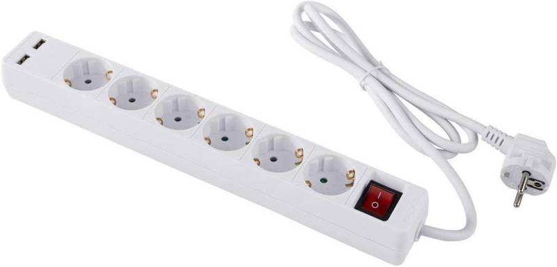 HEITECH 6-Wege-Steckdosenleiste mit 2 USB-Anschlüssen mit Schalter Mehrfachsteckdose von HEITECH