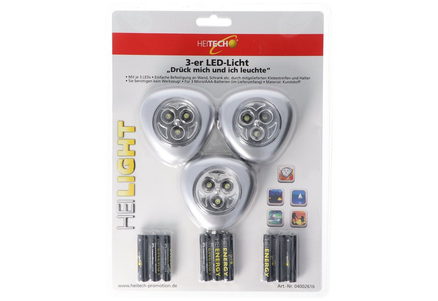 HEITECH LED Taschenlampe LED-Licht 3er-Set, Drück mich und ich leuchte, Mini LED-Leuchten, kab HEITECH LED Taschenlampe LED-Licht 3er-Set, Drück mich und ich leuchte, Mini LED-Leuchten, kab von HEITECH