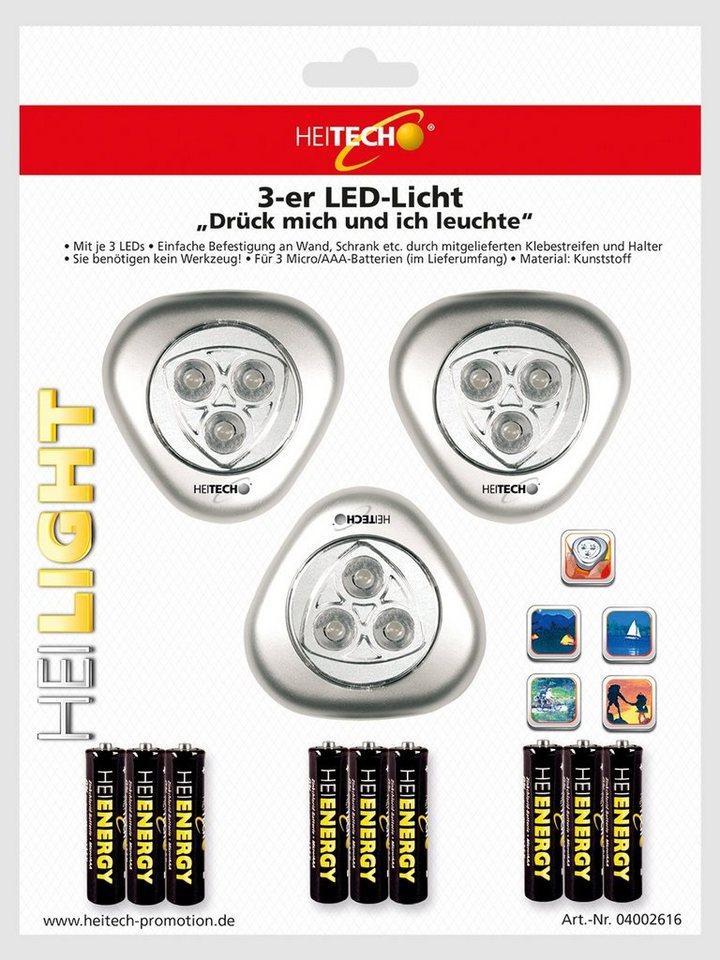 HEITECH LED Wandleuchte LED Lichter 3er Pack für Innenbereich - batteriebetriebene von HEITECH