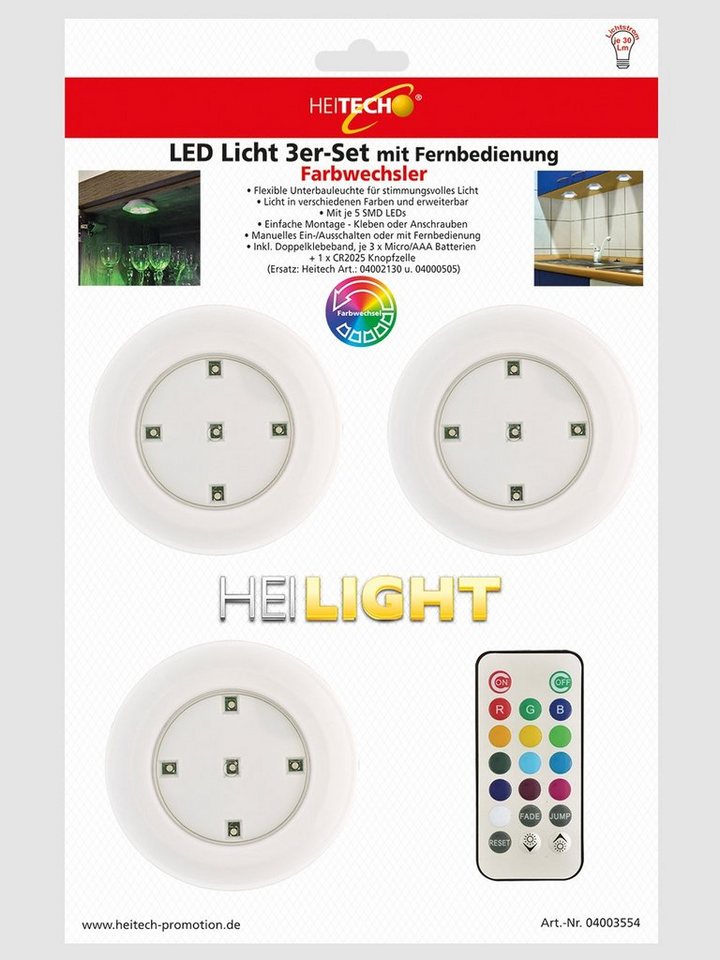 HEITECH LED Wandleuchte LED Lichter mit RGB 3er Pack - batteriebetrieben mit Fernbedienung von HEITECH