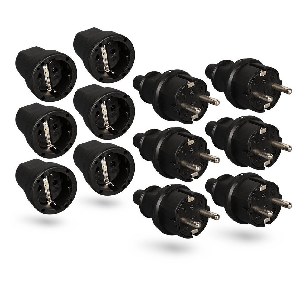 HEITECH Steckdose Gummi Schutzkontakt Stecker & Kupplung Set schwarz - 6er Pack, 6-St. von HEITECH