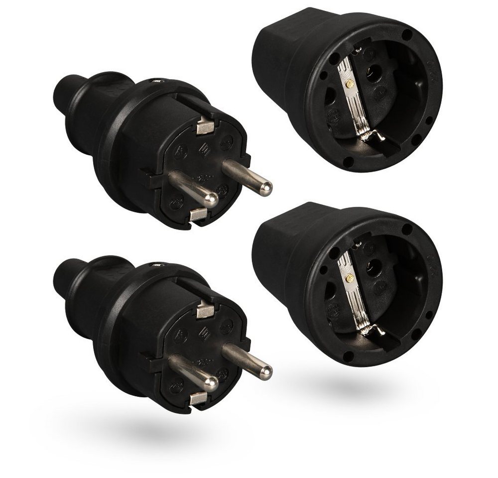 HEITECH Steckdose HEITECH Gummi Schutzkontakt Stecker + Kupplung 2-polig 2er Pack von HEITECH