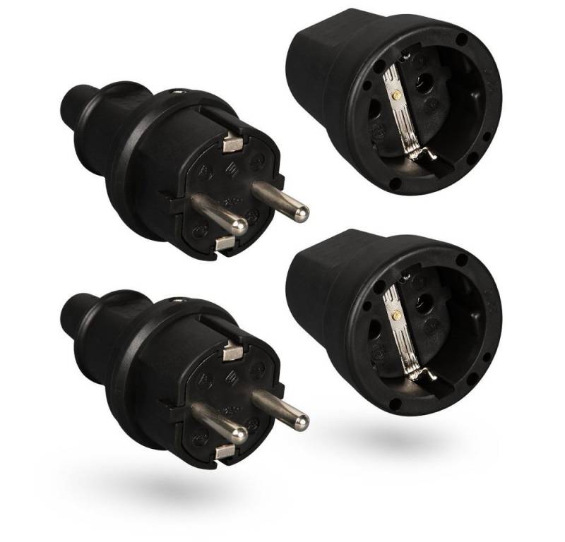 HEITECH Steckdose HEITECH Gummi Schutzkontakt Stecker + Kupplung 2-polig 2er Pack von HEITECH