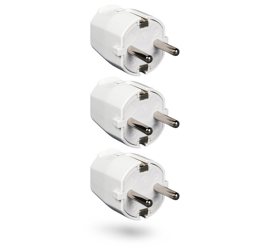 HEITECH Steckdose PVC Schutzkontakt Stecker weiß, 3x Schutzkontaktstecker Schuko Stecker, 3-St. von HEITECH